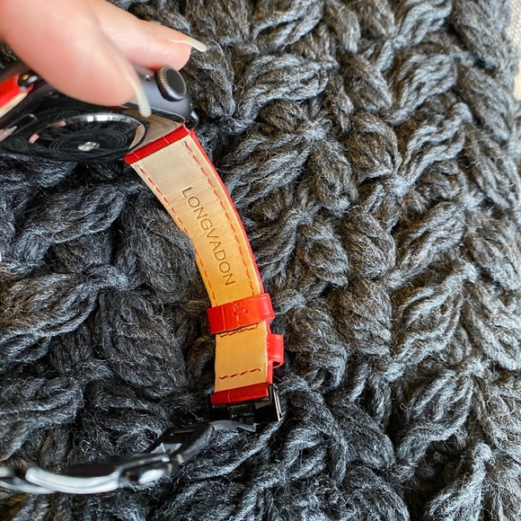 Longvadon Caiman Series Crimson Red (medium) with Black Details Apple Watch Band - Picture 6 of 10